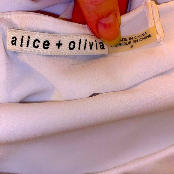 Alice + Olivia White Silk Blend Crepe Flounce Ruffle Popover Bodice Mini Dress - Picture 8 of 14